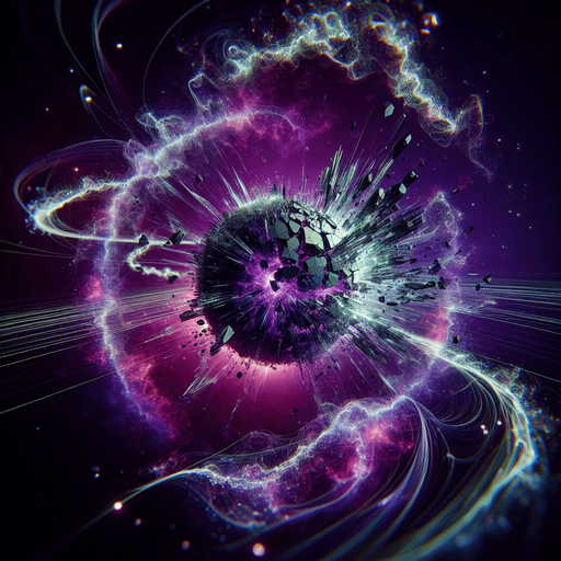 Fractured Sphere Icon:

A glowing orb breaking apart into jagged, floating shards, with chaotic energy swirling around it..
Colors: Neon purple, black, and electric green.
