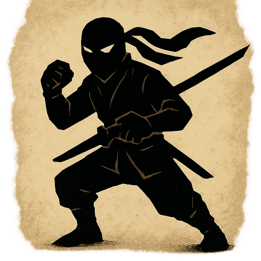 A shadow ninja.
In-Game asset.  2d.  High contrast.  shadow