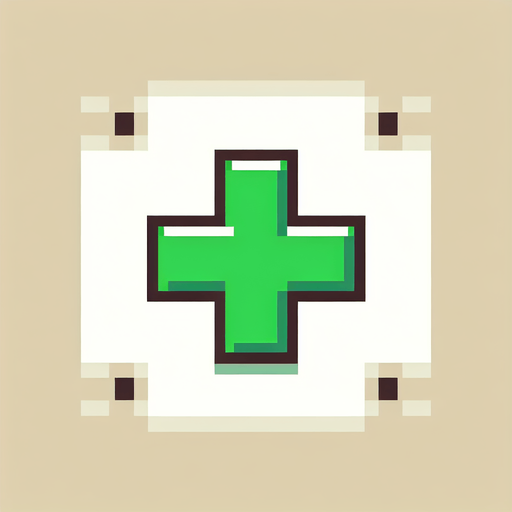 green plus sign
Single Game Texture. In-Game asset. 2d. Blank background. High contrast. No shadows. pixel. 8 bit