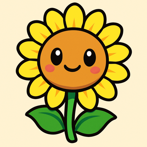 a sun flower whit pvz 3 whit kawaii face.
In-Game asset.  2d.  High contrast.  No shadows