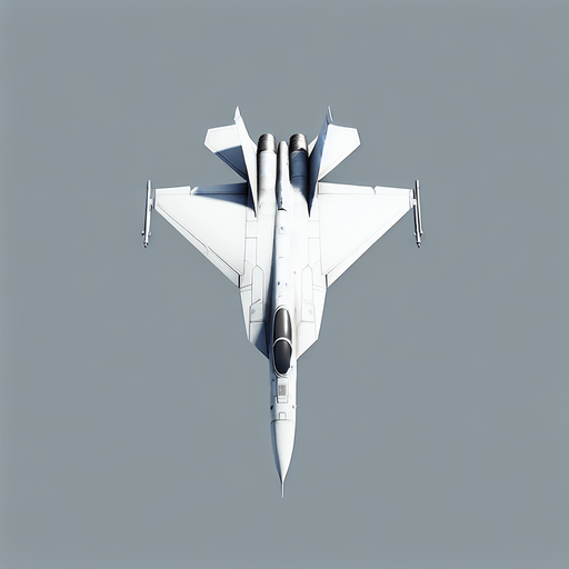 Straight White fighter jet.
Single Game Texture. In-Game asset. 2d. Blank background. High contrast. No shadows.
