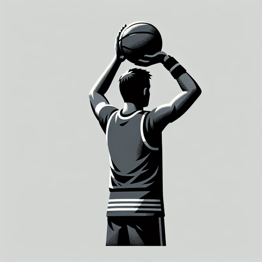 一个穿运动服正在准备投篮的青年，正背对.
Single Game Texture. In-Game asset. 2d. Blank background. High contrast. No shadows.