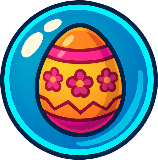 an easten egg in a bubble.
In-Game asset.  2d.  High contrast.  No shadows
