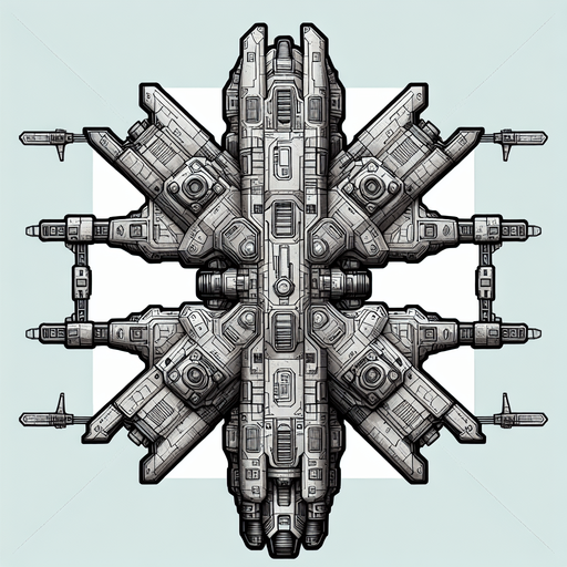 Космический корабль, без фона.
Single Game Texture. In-Game asset. 2d. Blank background. High contrast. No shadows.