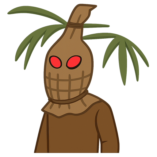Man with bag on head and red eyes. No background. Transparent background. Blank background. No shadows. 2d. In-Game asset. flat