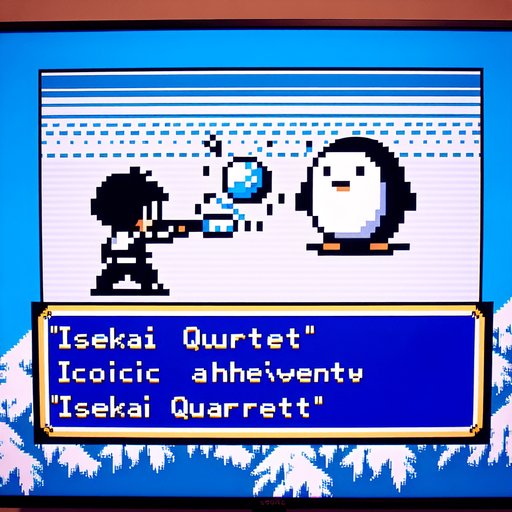 Make a 8-bit secret achievement.
Title:isekai quartet
description:hit the snowball at a penguin in a position of a character positioned in the isekai quartet logo