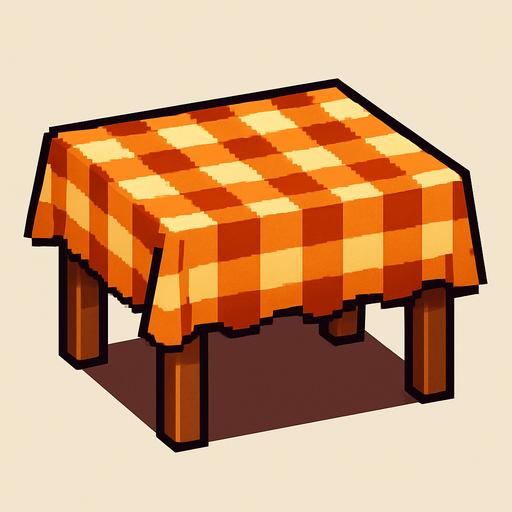 Una mesa con una funda estilo retro , pixelart.
In-Game asset.  2d.  High contrast.  No shadows