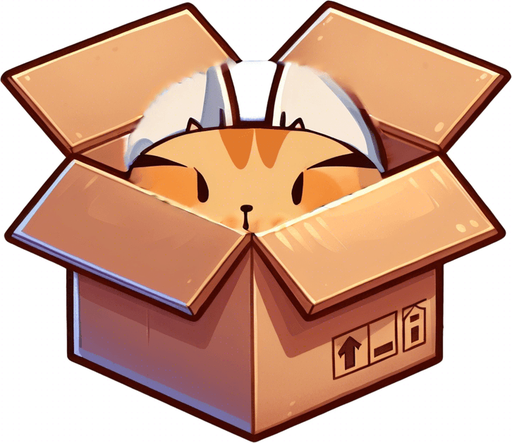 Cute Chibi ginger cat's head and ears look from the box into the camera. Cheeky, happy.