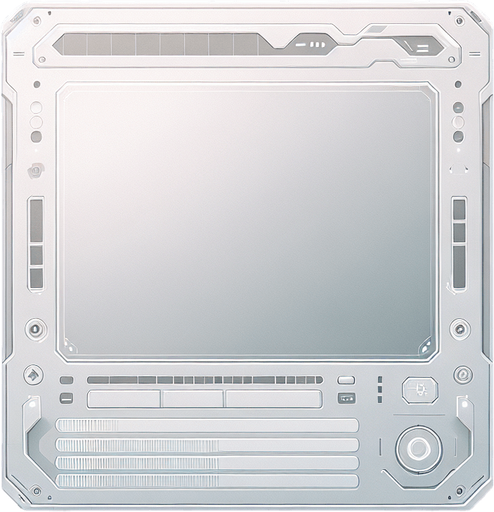 A minimalist spaceship settings dashboard designed as a flat, futuristic clipboard. The panel features a smooth, light background in a soft gradient of white to very pale grey, resembling a clean and modern digital surface. The edges are subtly rounded, with a faint glow along the perimeter to evoke a high-tech, spaceship-like vibe.

The interface is flat and ultra-simplistic, with no excessive details—just a few minimal icons or symbols subtly embedded near the corners to suggest functionality. The design retains the essence of a clipboard, emphasizing clarity, lightness, and a futuristic aesthetic while remaining entirely flat and unobtrusive..
Single Game Texture. In-Game asset. 2d. Blank background. High contrast. No shadows.