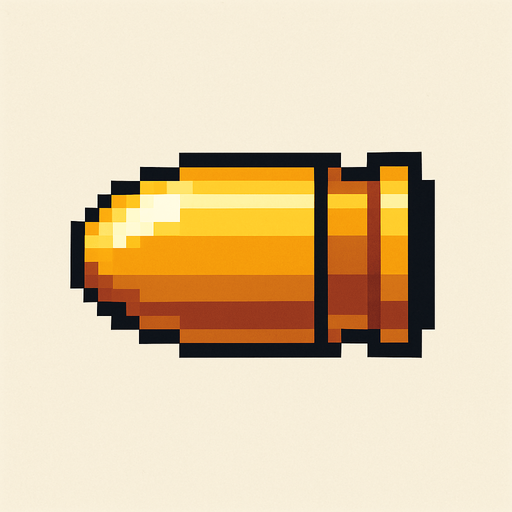 pixel art bullet.
In-Game asset.  2d.  High contrast.  No shadows