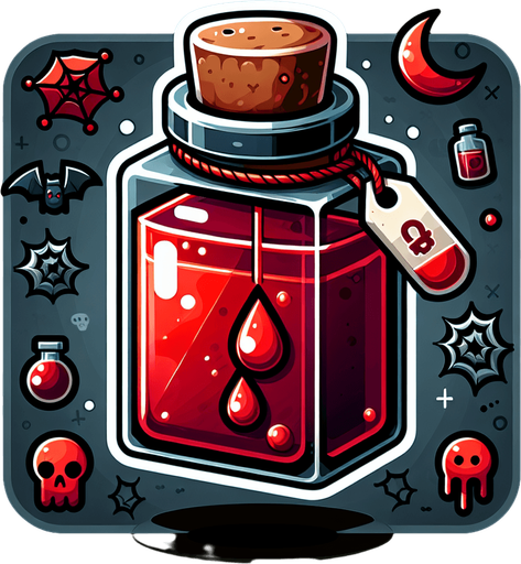 Perfectly square red Halloween vial of blood. Cartoon. Spooky art style
