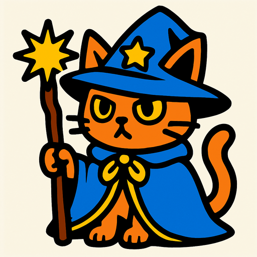 wizard cat.
In-Game asset.  2d.  High contrast.  No shadows