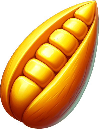 A single yellow corn seed..
Single Game Texture. In-Game asset. 2d. Blank background. High contrast. No shadows.