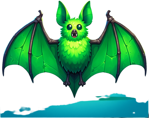 green bat.
Single Game Texture. In-Game asset. 2d. Blank background. High contrast. No shadows.