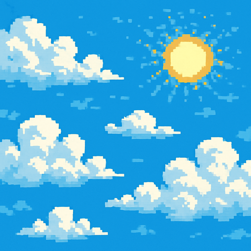a cloudy and sunny pixel art sky.
In-Game asset.  2d.  High contrast.  No shadows