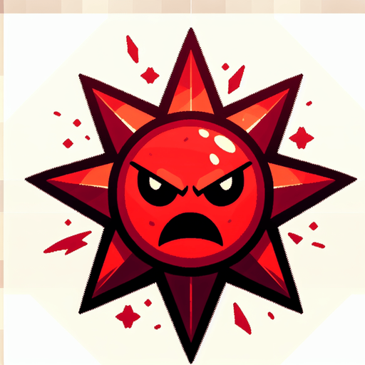 an angry red star.
Single Game Texture. In-Game asset. 2d. Blank background. High contrast. No shadows.