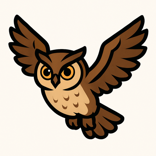 burung hantu terbang.
In-Game asset.  2d.  High contrast.  No shadows