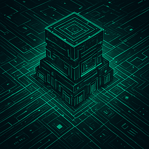 Pack top square of tower facing the screen to use it as a grid. future. seen from above. Cyberpunk. abstract. HD colors. green color.