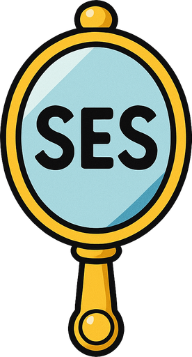 Draw the magic mirror from Doraemon, and write "SES" on it..
In-Game asset.  2d.  High contrast.  No shadows