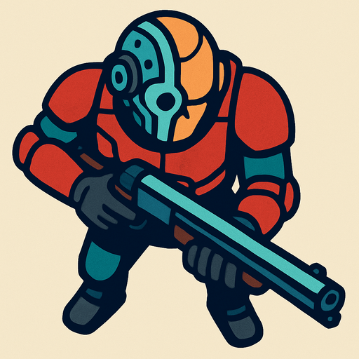 Un cibor visto desde arriba con una escopeta en las manos.
In-Game asset.  2d.  High contrast.  No shadows