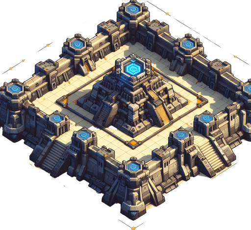 top down defend scifi strong hold.
Single Game Texture.  In-Game asset.  2d.  Blank background.  High contrast.  No shadows