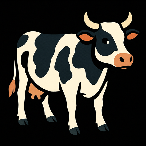 cow with black background.
In-Game asset.  2d.  High contrast.  No shadows