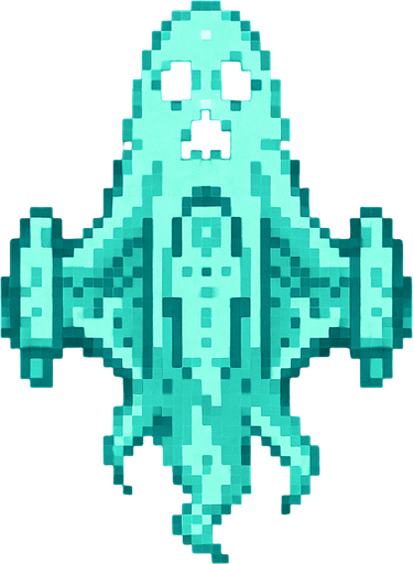 Звездолет оформление в стиле призрака пиксельный вид сверху.
In-Game asset.  2d.  High contrast.  No shadows