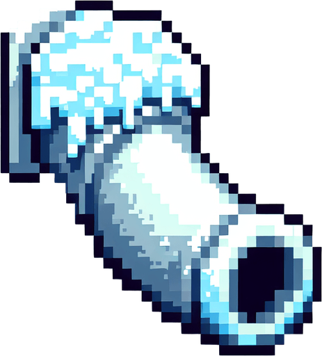 frosty pipe tube. top-view. seen from above. Single Game Texture. In-Game asset. 2d. Blank background. High contrast. No shadows. pixelated. 8-bit