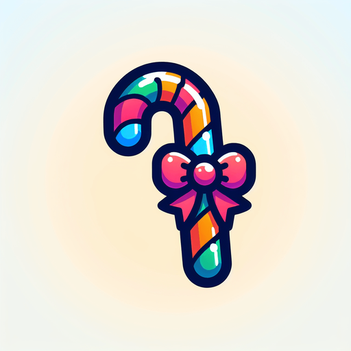 Candy cane, vivid colours. with bow on top Single Game Texture. In-Game asset. 2d. Blank background. High contrast. No shadows. Single Game Texture. In-Game asset. 2d. Blank background. High contrast. No shadows.