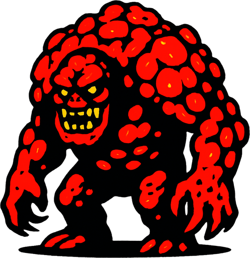 lavlarla kaplı bir canavar istiyorum kambur ve biraz iri yapılı.
In-Game asset.  2d.  High contrast.  No shadows