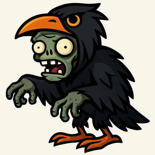Zombie dressed as a crow.
In-Game asset.  2d.  High contrast.  No shadows