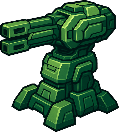 Torreta futurista grande verde.
In-Game asset.  2d.  High contrast.  No shadows