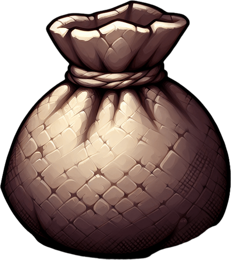 An open sack. Single Game Texture. In-Game asset. 2d. Blank background. High contrast. No shadows.