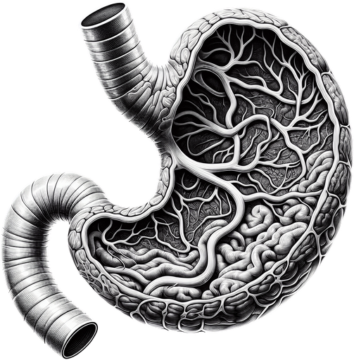 A person's inside of their stomach.
Single Game Texture. In-Game asset. 2d. Blank background. High contrast. No shadows.
