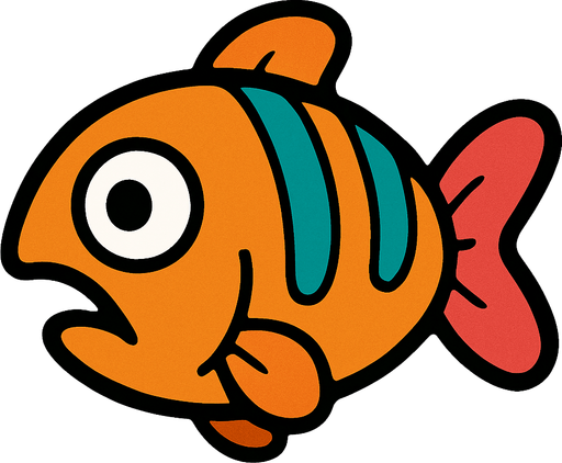 Floppy Fish.
Single Game Texture.  In-Game asset.  2d.  Blank background.  High contrast.  No shadows