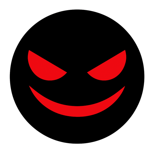 a black circle that is dark and evil and has red eyes and an evil smirk.
In-Game asset.  2d.  High contrast.  No shadows