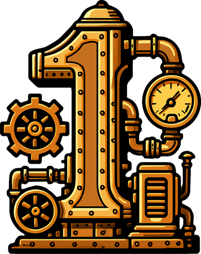 1 en estilo steampunk.
In-Game asset.  2d.  High contrast.  No shadows