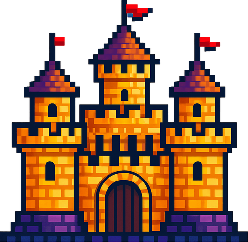 pixsel castle.
In-Game asset.  2d.  High contrast.  No shadows