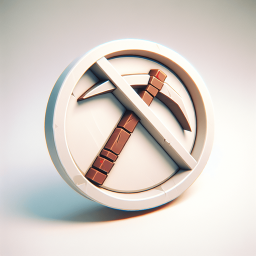 pickaxe with a circle around it and a slash going from the top of the circle to the bottom.
Single Game Texture.  In-Game asset.  2d.  Blank background.  High contrast.  No shadows