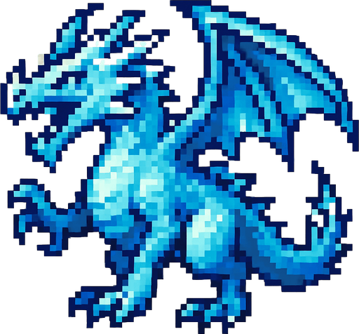 Ice dragon pixel.
In-Game asset.  2d.  High contrast.  No shadows