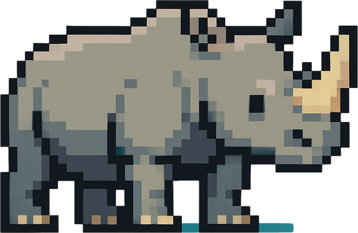 Pixel rhino.
In-Game asset.  2d.  High contrast.  No shadows