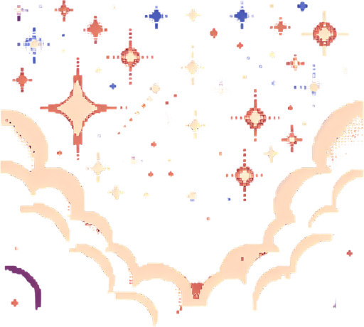 Dark night sky. Dim stars. DMT psychedelic.
Single Game Texture. In-Game asset. 2d. Blank background. High contrast. No shadows. 8 bit