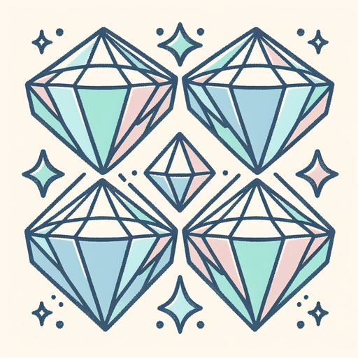 4 разных бриллианта с видом спереди, Обведенный, постэльные цвета.
Single Game Texture.  In-Game asset.  2d.  Blank background.  High contrast.  No shadows