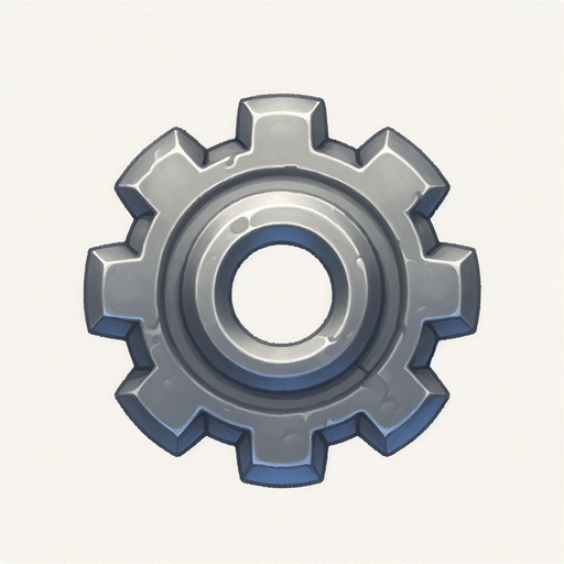 стальная шестерня в стиле hand-paint.
Single Game Texture.  In-Game asset.  2d.  Blank background.  High contrast.  No shadows