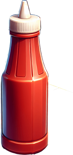 make a ketchup bottle.
Single Game Texture. In-Game asset. 2d. Blank background. High contrast. No shadows.