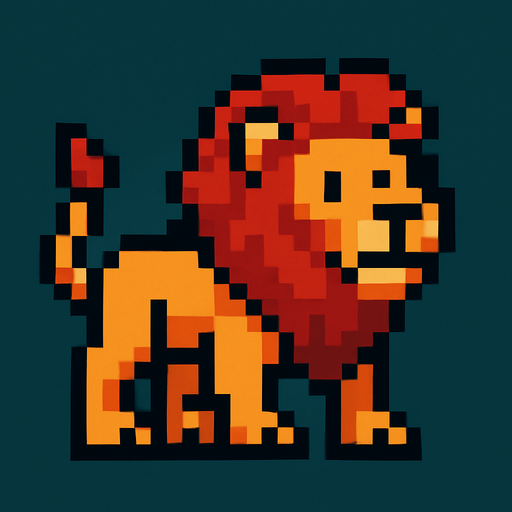 Lion 8 bit.
In-Game asset.  2d.  High contrast.  No shadows