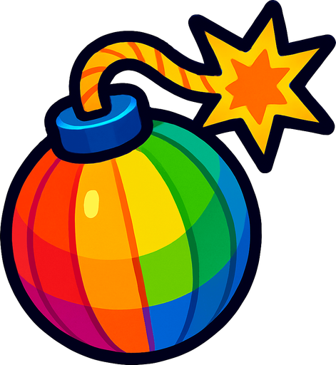 Renkli süper bomba.
In-Game asset.  2d.  High contrast.  No shadows