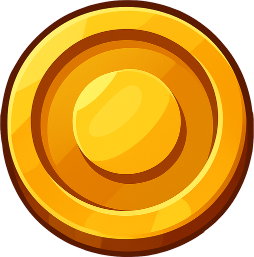 Gold coin up view tranparent.
In-Game asset.  2d.  High contrast.  No shadows no text