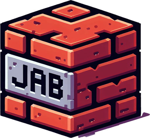 a forward facing brick with the writing "Jab" Single Game Texture. In-Game asset. 2d. Blank background. High contrast. No shadows.