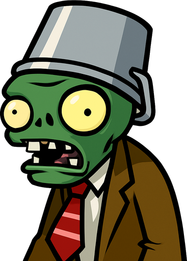 PLANT VS ZOMBİ DEKİ KAFASINDA TENEKE OLAN ZOMBİ.
In-Game asset.  2d.  High contrast.  No shadows